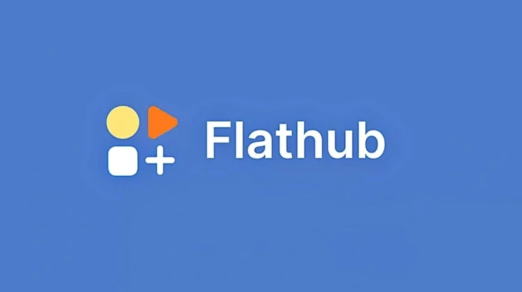 Logo do Flathub em um fundo azul claro