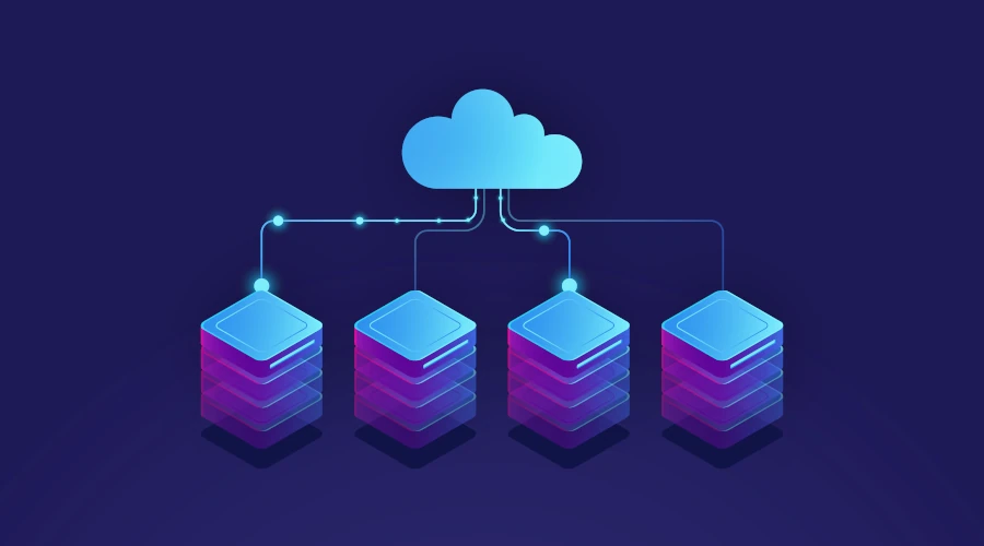Ilustração de servidores conectados a uma nuvem