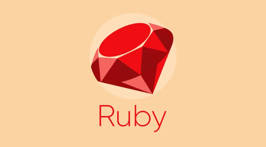Rubi com a logo do Ruby em um fundo bege