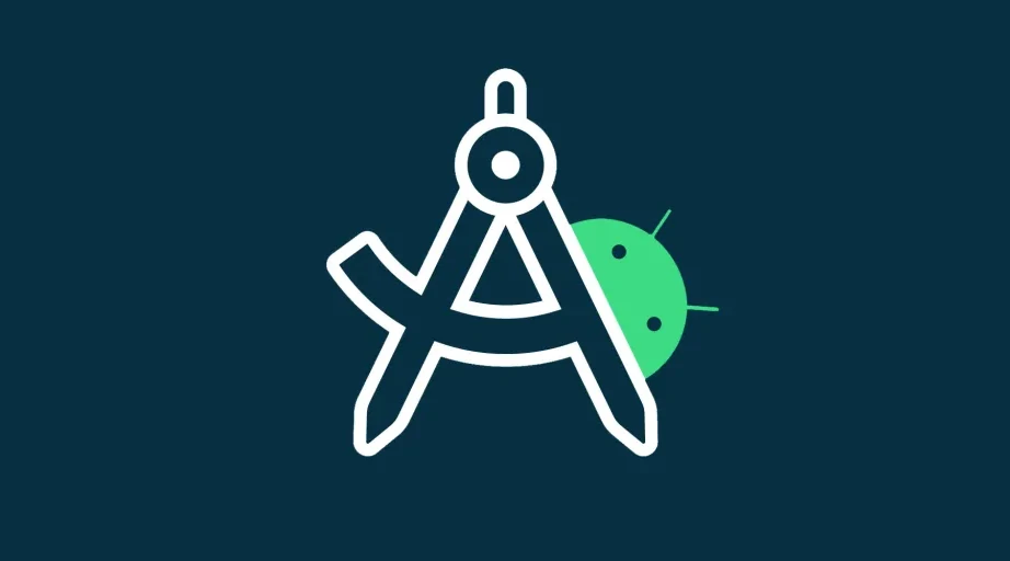 Logo do Android Studio num fundo azul escuro