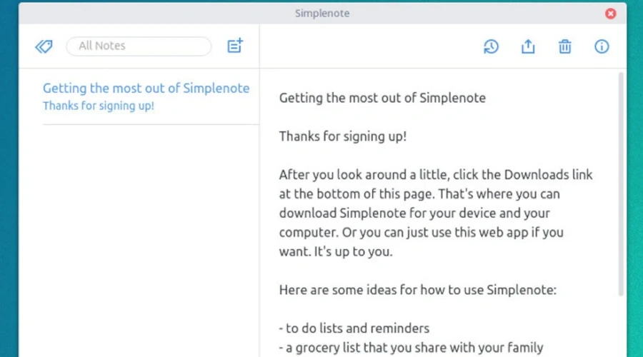 Captura de tela mostra arquivo aberto no Simplenote