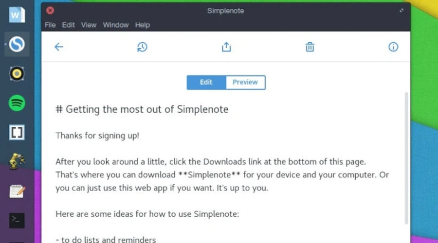 Captura de tela do Simplenote, editor de notas em Markdown