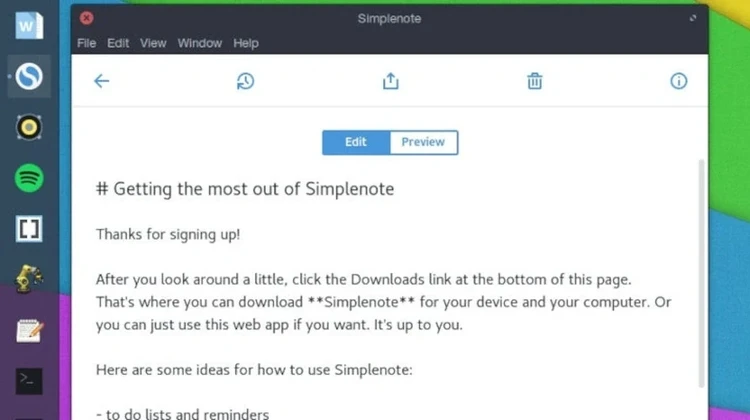 Captura de tela do Simplenote, editor de notas em Markdown