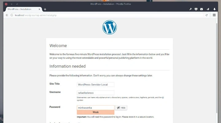 Captura de tela mostrando página de criação de usuário do WordPress