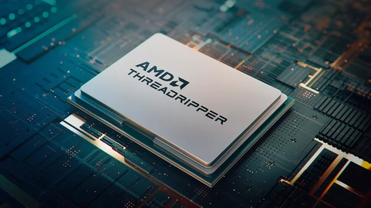 Imagem de divulgação do processador AMD Threadripper instalado em uma placa mãe