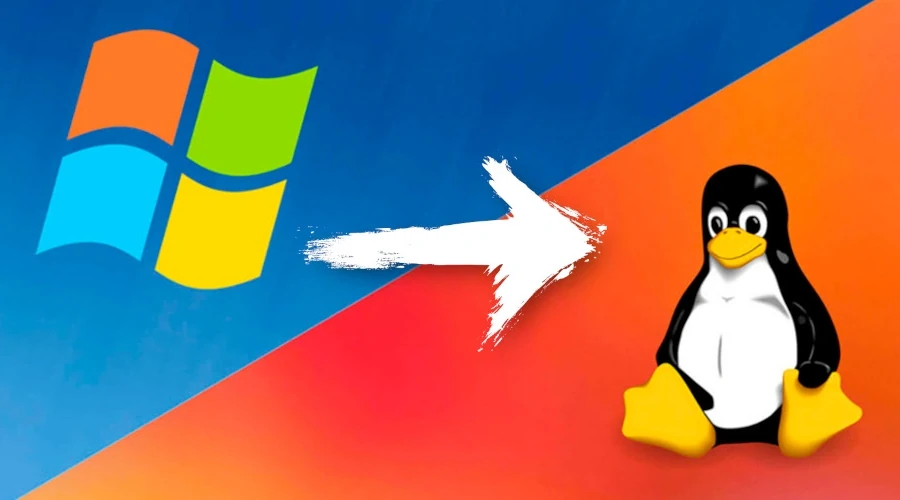 Image com logo do Windows e o Tux, pinguim mascote do Linux