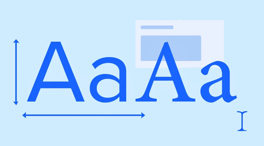 Sequência de letras A em fontes e tamanhos diferentes