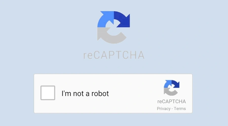 Logo do Google ReCAPTCHA com o reconhecível formulário Eu Não Sou Um Robô
