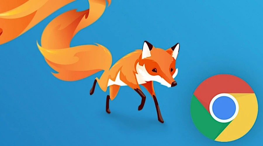 Raposa do Firefox atacando logo do Chrome