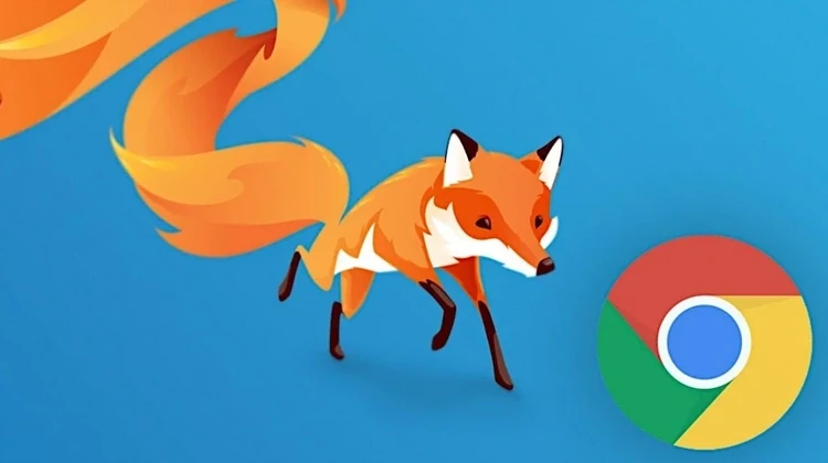 Raposa do Firefox atacando logo do Chrome