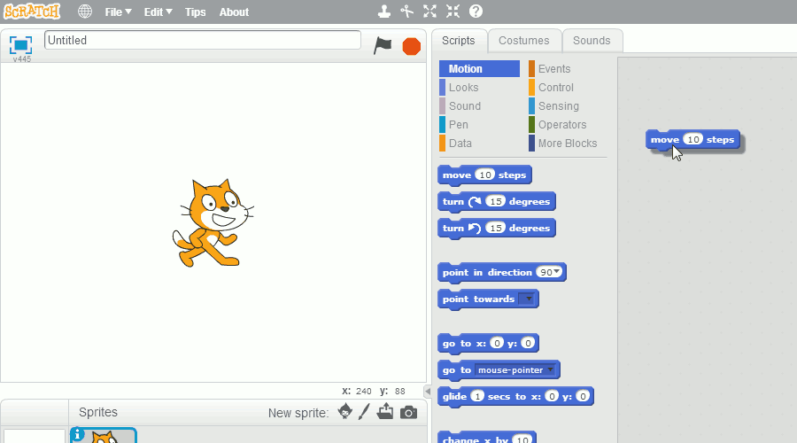 Exemplo de como blocos do Scratch funcionam