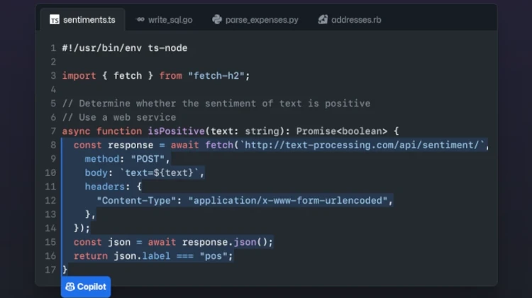 captura de tela mostrando o github copilot em uso