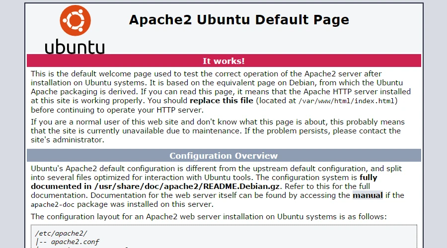 Captura de tela da página inicial do Apache