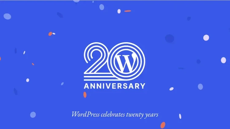 Imagem oficial de comemoração dos 20 anos do WordPress