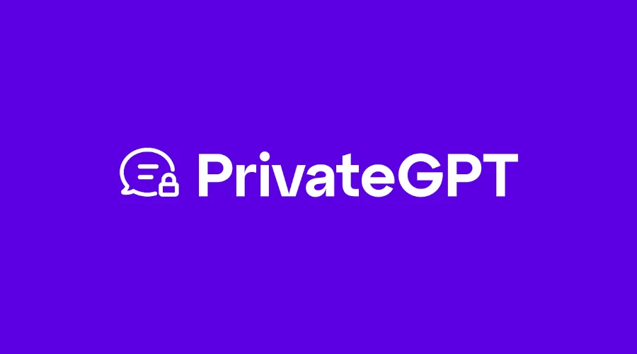 Logo do PrivateGPT em cor branca num fundo roxo