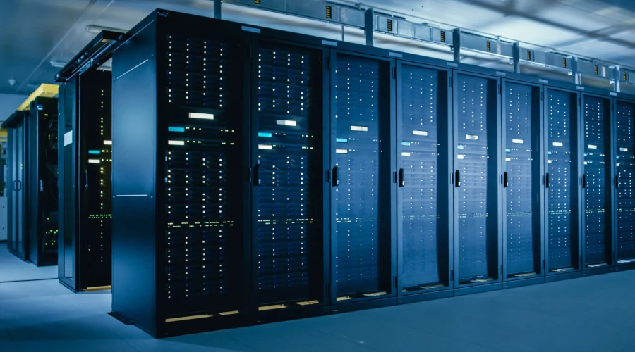 foto de um data center com vários hacks de servidores lado a lado
