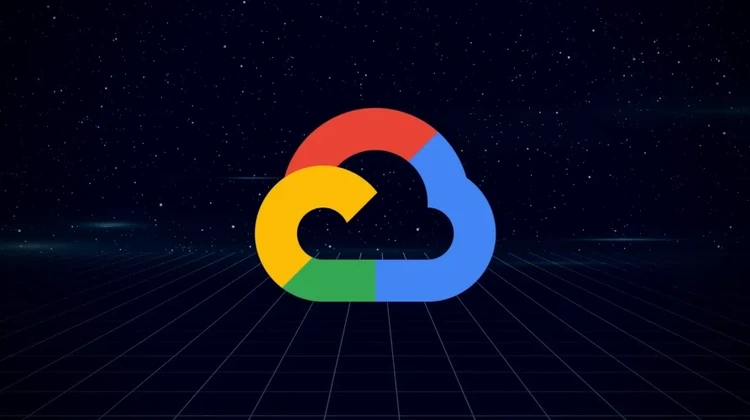Logo do Google Cloud em um fundo infinito escuro