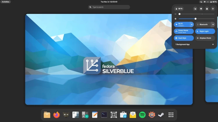Captura de tela da área de trabalho do Fedora Silverblue