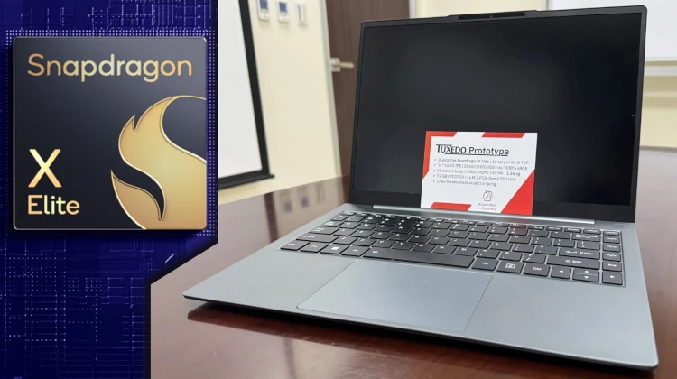 Protótipo Drago com Snapdragon X Elite exibido pela Tuxedo na Computex 2024