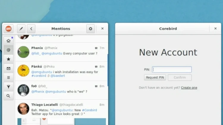 Capturas de tela de login do Corebird