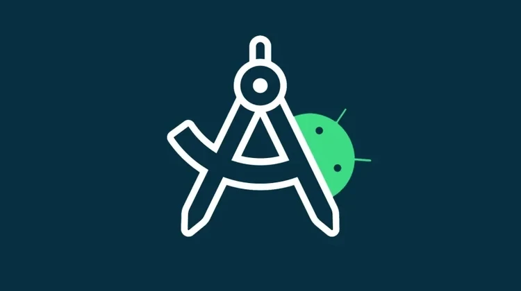 Logo do Android Studio num fundo azul escuro