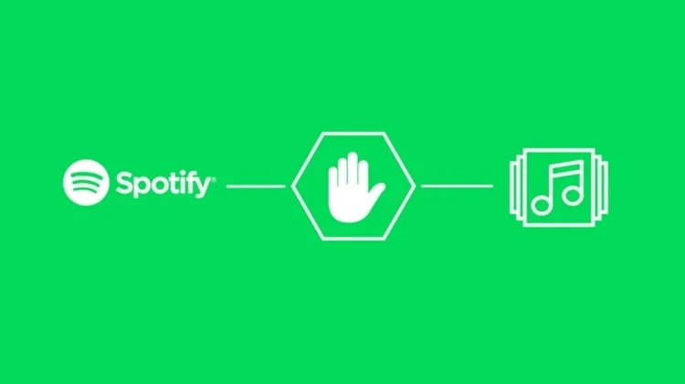 Imagem com fundo verde mostra logo do Spotify seguido de um pictogramas de pare e música