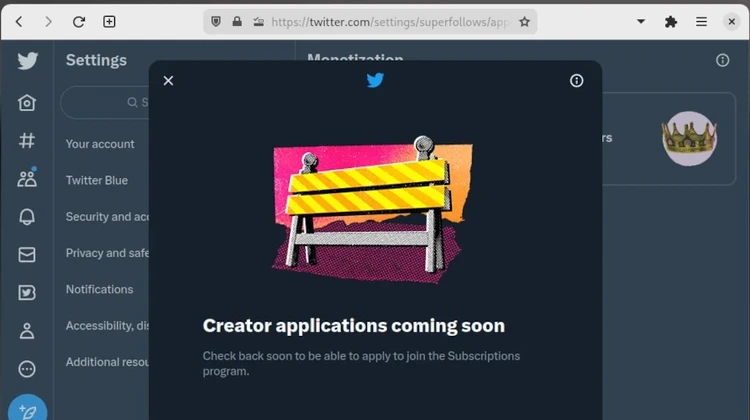 Captura de tela do menu de assinaturas
